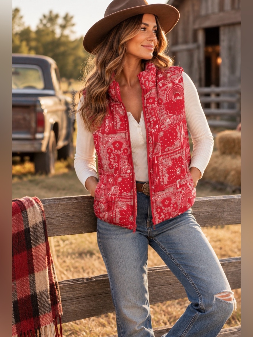 Love Fire Bandana Puffer Vest sz M